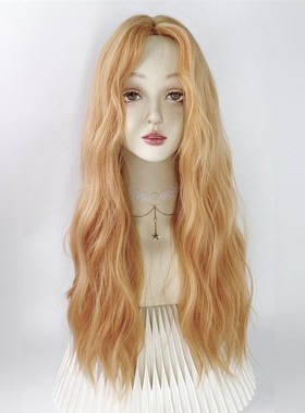 美立方橘色假发羊毛卷全头套女lolita橙色中分彩大波浪y2k长卷发