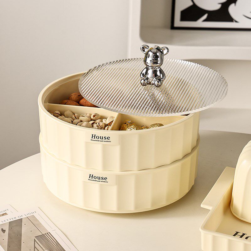 奶油风家用客厅茶几分格带盖果盘干果盒干果盘糖果盘糖果盒坚果盘