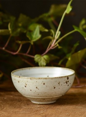 白色岩泥茶杯景德镇纯手工粗陶品杯复古陶瓷茶具拙朴自然主人杯小