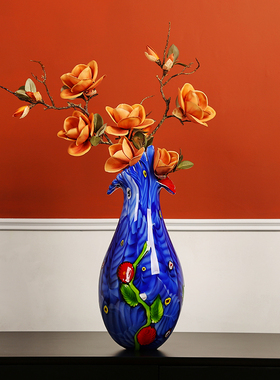 多彩琉璃蓝色艺术花瓶摆件客厅酒店餐桌插花花器玄关软装饰品摆设