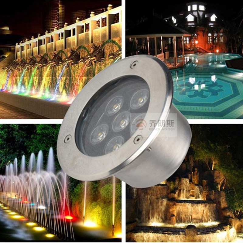 LED水底灯水下地埋灯游泳池灯七彩防水12V24V不锈钢3W5W6W7W9W12W
