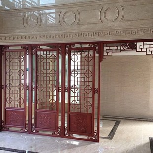 东阳木雕中式实木仿古门窗镂空花格玄关屏风隔断工艺品电视背景墙