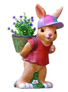 户外玻璃钢卡通兔子花缸摆件雕塑花园庭院别墅阳台创意花盆装饰品