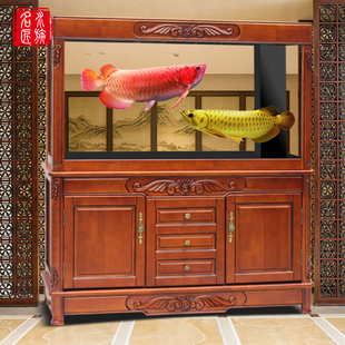 定制定做实木鱼缸大型玻璃水族箱懒人免换水中式 客厅龙鱼鱼缸 欧式