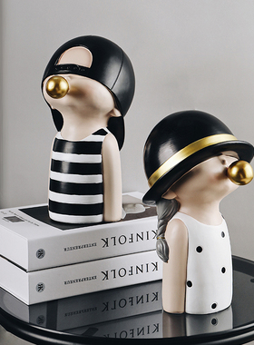 吹泡泡男孩女孩摆件人物创意现代系小物件儿童房装饰品