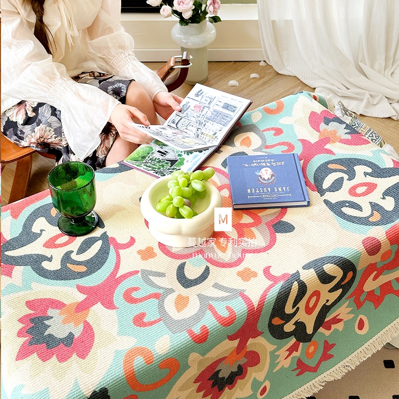 蔓越家法式复古圆桌布棉麻流苏餐桌垫电视柜茶几垫床头柜垫子台布