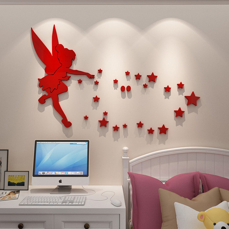 小仙女镜面d立体墙卧室温馨床头墙面装饰卡通纸