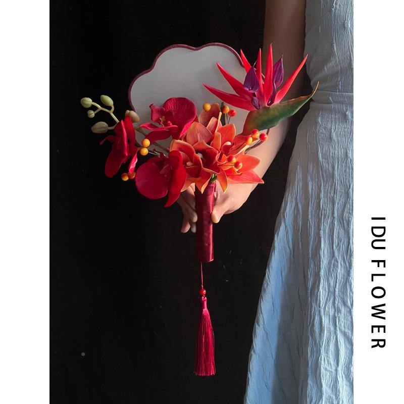 中式新娘手捧花覆古喜XJE红婚礼团扇拍照具结婚送道闺蜜国中风扇