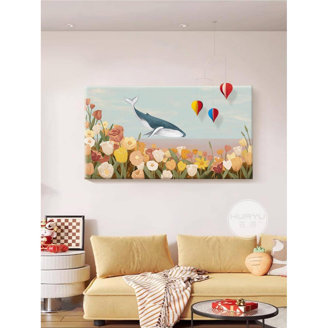 儿童房创意合实物热气球装画现代简PRB客厅丹麦饰平衡吊约饰组画