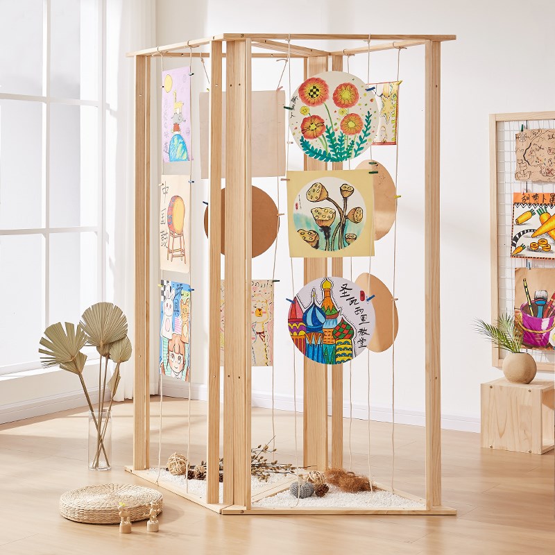 网格展示架幼儿园画展展会书法作品展示架落地式木制铁艺网格架子