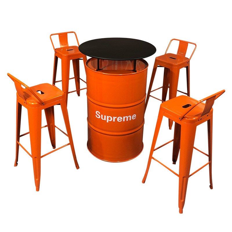 工业风酒吧油桶散台卡座桌椅创意户外休息区商用铁艺高脚桌椅组合