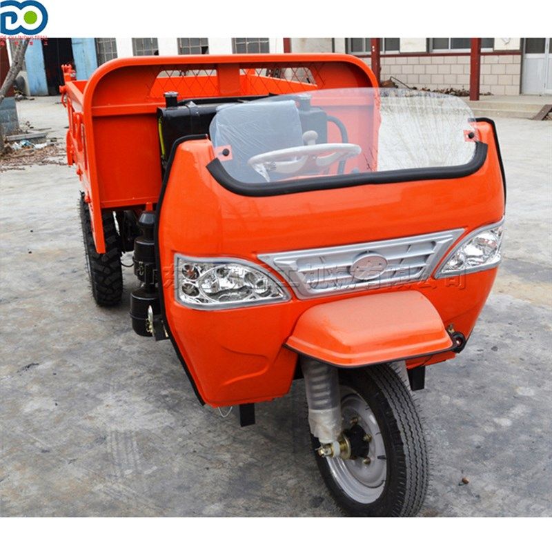 工程沙土运输三轮车 农用柴油装载自卸车 中置涡轮方向机翻斗车