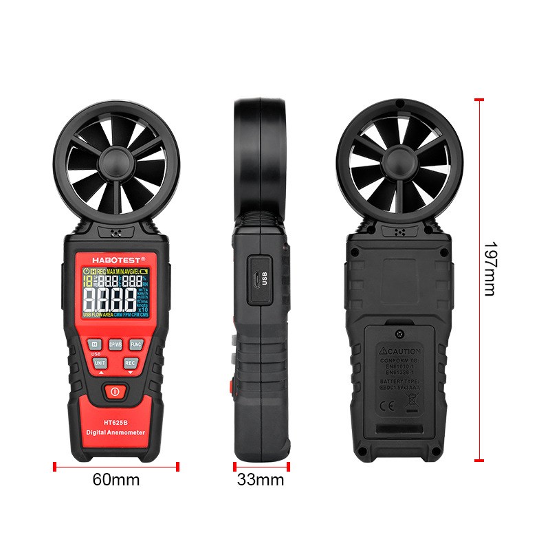 手持式风速仪HT625A/B数字风量测试仪高精度测风温湿度风力测试表