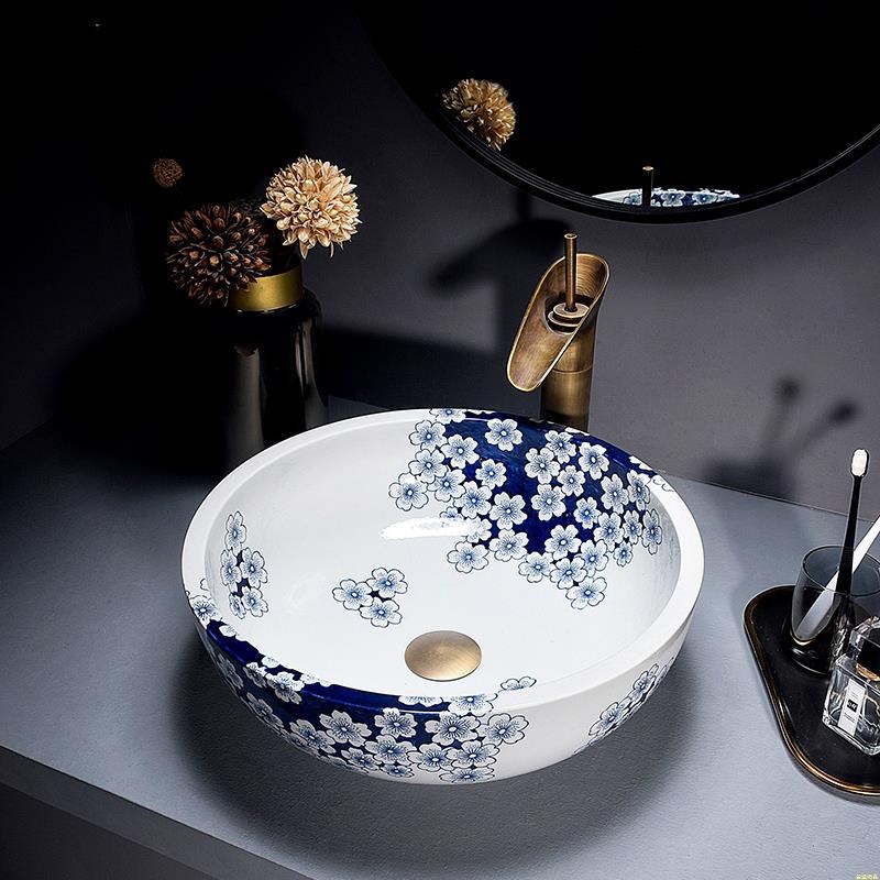 中式台上盆M青花手绘冰梅陶瓷洗手盆复古艺术洗脸盆卫生间面盆家