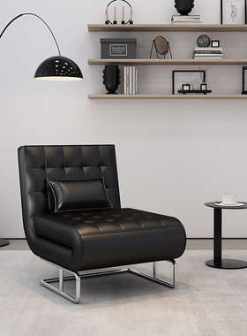 单人休闲折叠椅黑色沙发阳台角落躺椅坐卧两用极简小户型沙发床