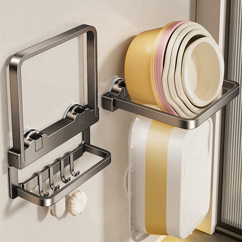 吸盘脸盆架壁g挂式免打孔卫生间置物架浴室厕所脚盆面盆盆子收纳