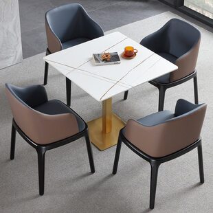 轻奢洽谈桌椅组合正方形谈判桌咖啡厅岩板小四方桌子餐桌家用饭桌