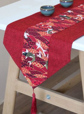 中式桌旗红色结婚喜庆长条茶几桌布餐桌电视柜布艺茶席中国风盖布