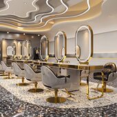 网红理发店镜台发廊专用双面大理石美发镜台高端不锈钢烫染桌带柜