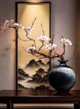 客厅禅意黑色家居陶瓷花瓶复古茶室陶瓷梅瓶新中式玄关插花花器