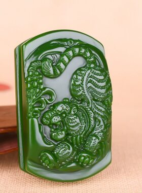 和田玉碧玉皮带扣生肖虎腰扣菠菜绿老虎腰带扣腰挂下山虎男女腰佩