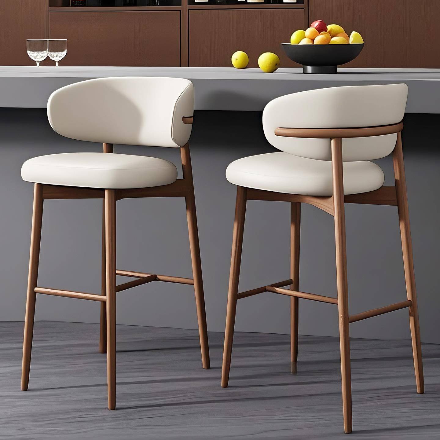 需定制实木酒吧台高脚靠背椅子设计师岛台加高餐椅家用7655CM可定