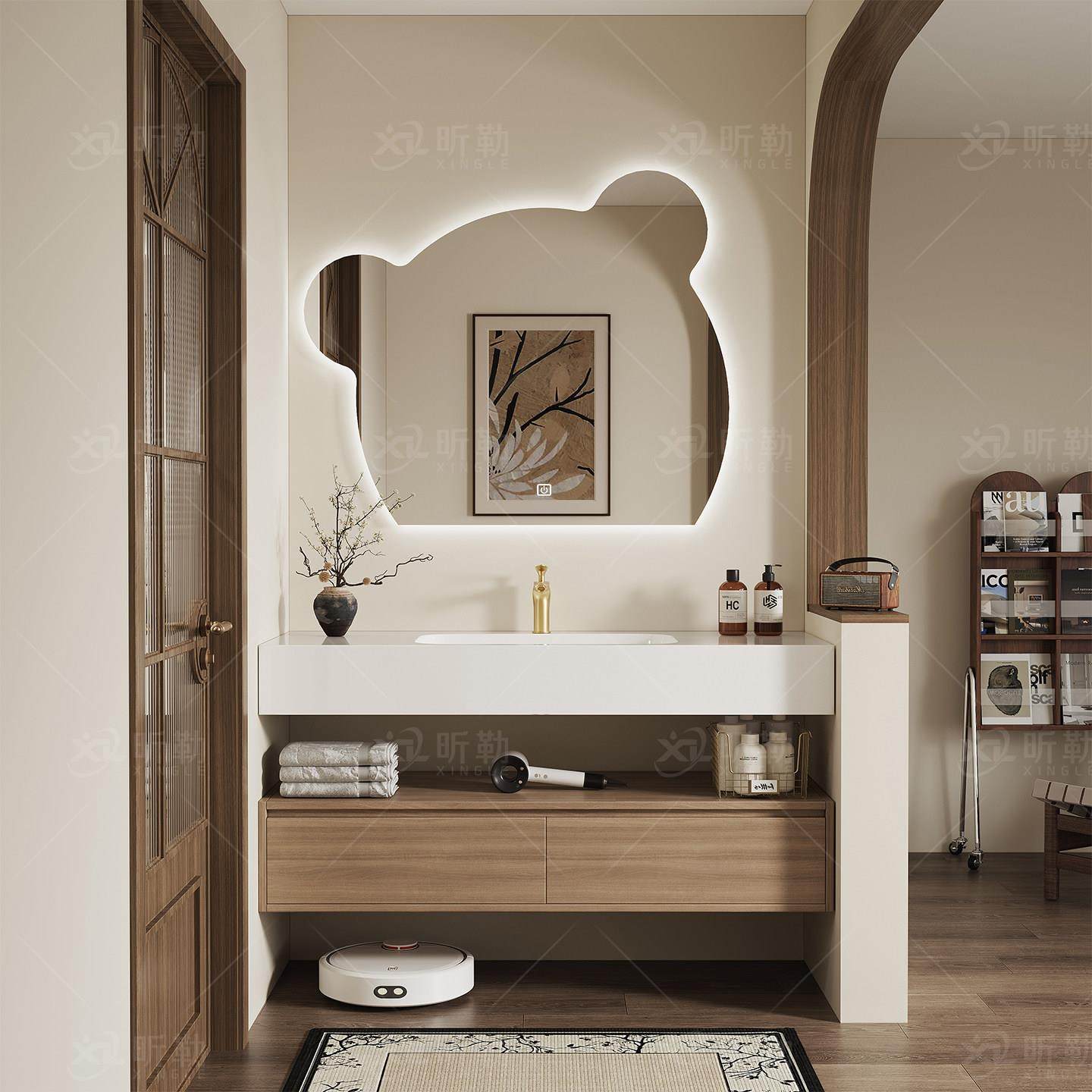 中古风双层岩板浴室柜实木岩板热弯一体陶瓷无缝盆酒店民宿定制,家装主材,浴室柜组合,淘宝优惠券,粉丝福利购,淘宝优惠卷