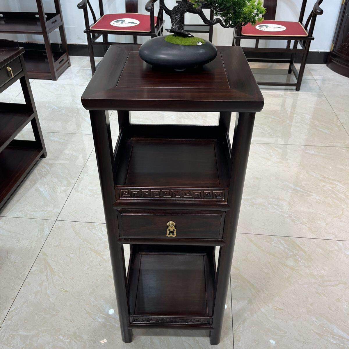 黑酸枝带抽屉花架置物架红木家具盆景架中式角几简约茶边几摆件架,住宅家具,红木边桌几类,淘宝优惠券,粉丝福利购,淘宝优惠卷