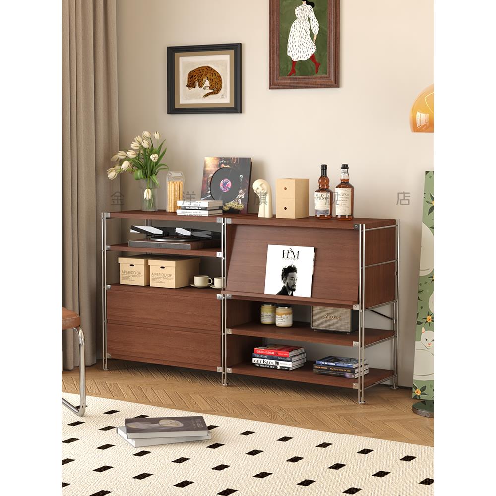 包豪斯置物架沙发边柜落地移动收纳储物柜家用杂志柜中古风咖啡柜