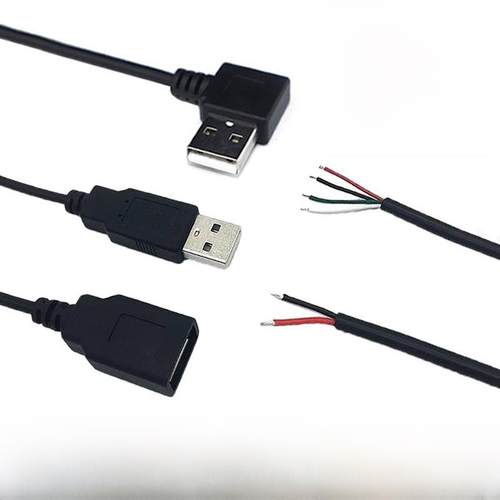 USB公母连接器2芯电源线4芯数据线延长线USB单端线缆弯头连接线缆