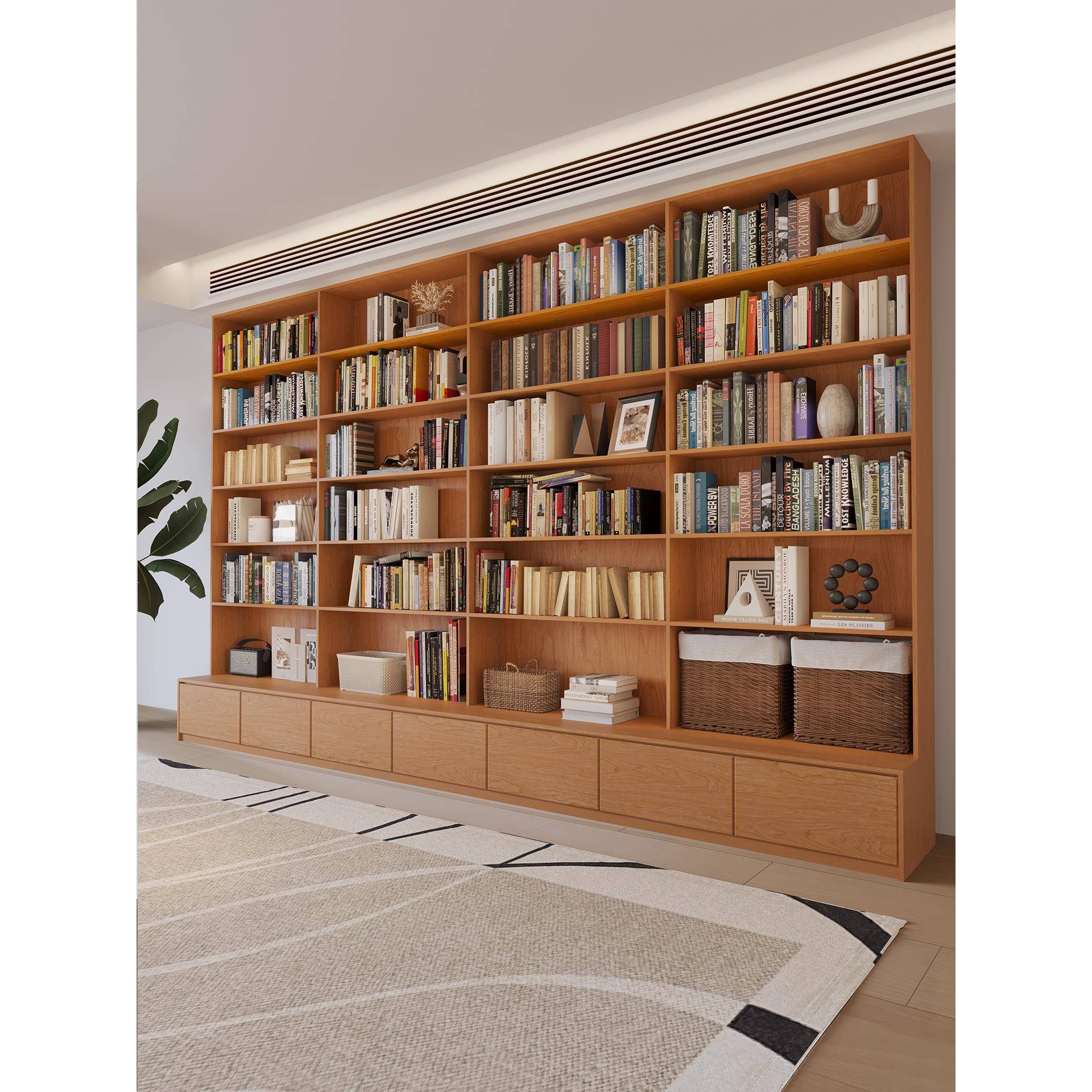 需定制书柜定制实木整满墙书柜落地一体到顶原木客厅图书馆家用置