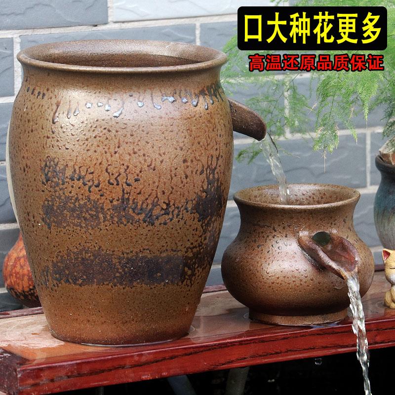 大号流水瀑布古法养鱼古法缸低吸水泵鱼缸日式陶瓷流水罐民宿摆件