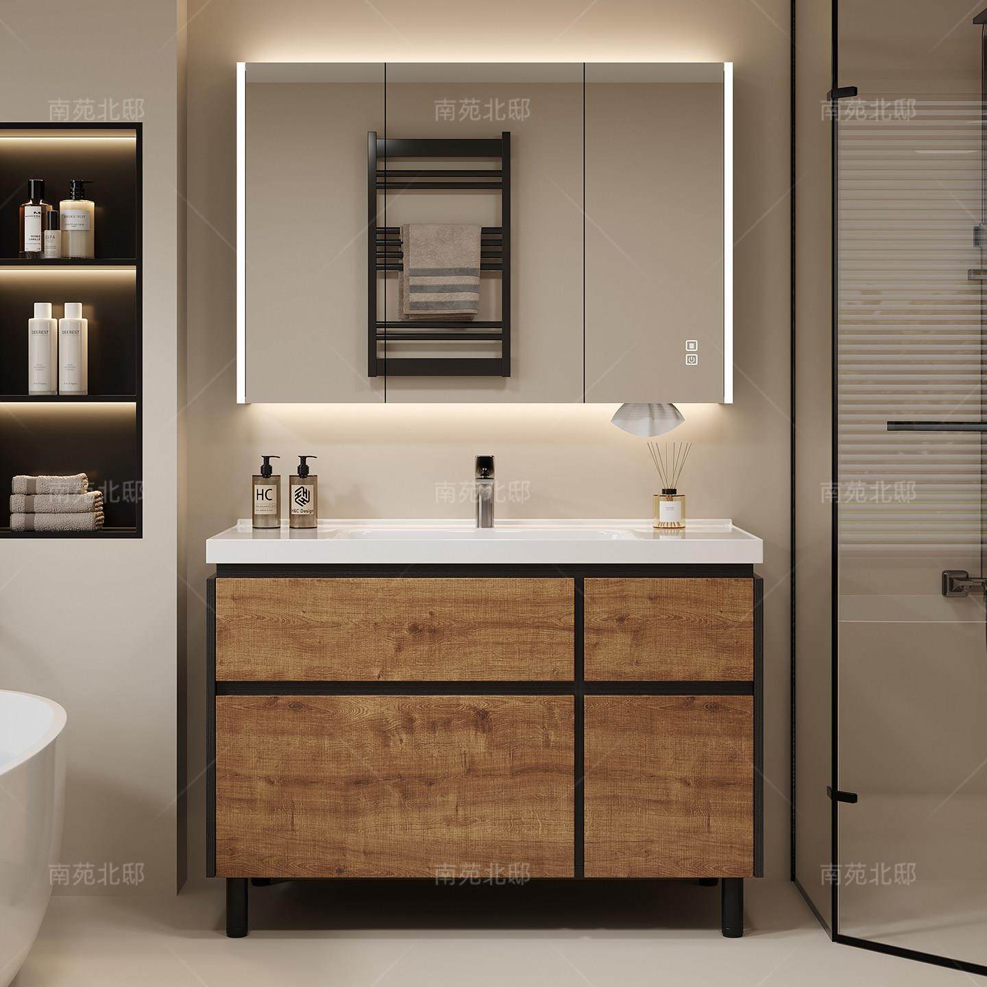 浴室柜组合落地式陶瓷一体智能卫生间洗漱台中古风洗脸洗手盆柜,家装主材,浴室柜组合,淘宝优惠券,粉丝福利购,淘宝优惠卷