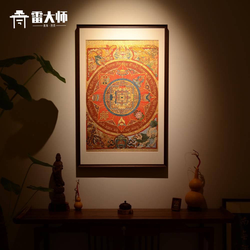 刺绣吉祥八宝坛城唐卡茶室玄关装饰画客厅背景墙挂画沙发餐厅入户图片