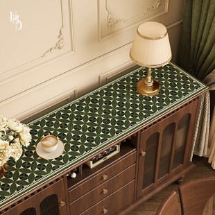 复古餐边柜垫子新款绿色中古风入户门鞋柜垫可擦洗皮革台面保护垫