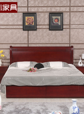 顺心家具 水曲柳实木床1.8米工厂直销双人床卧室气压床储物床
