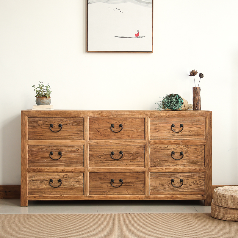 老榆木九斗柜多功能餐边柜玄关储物收纳柜复古抽屉做旧民宿定制