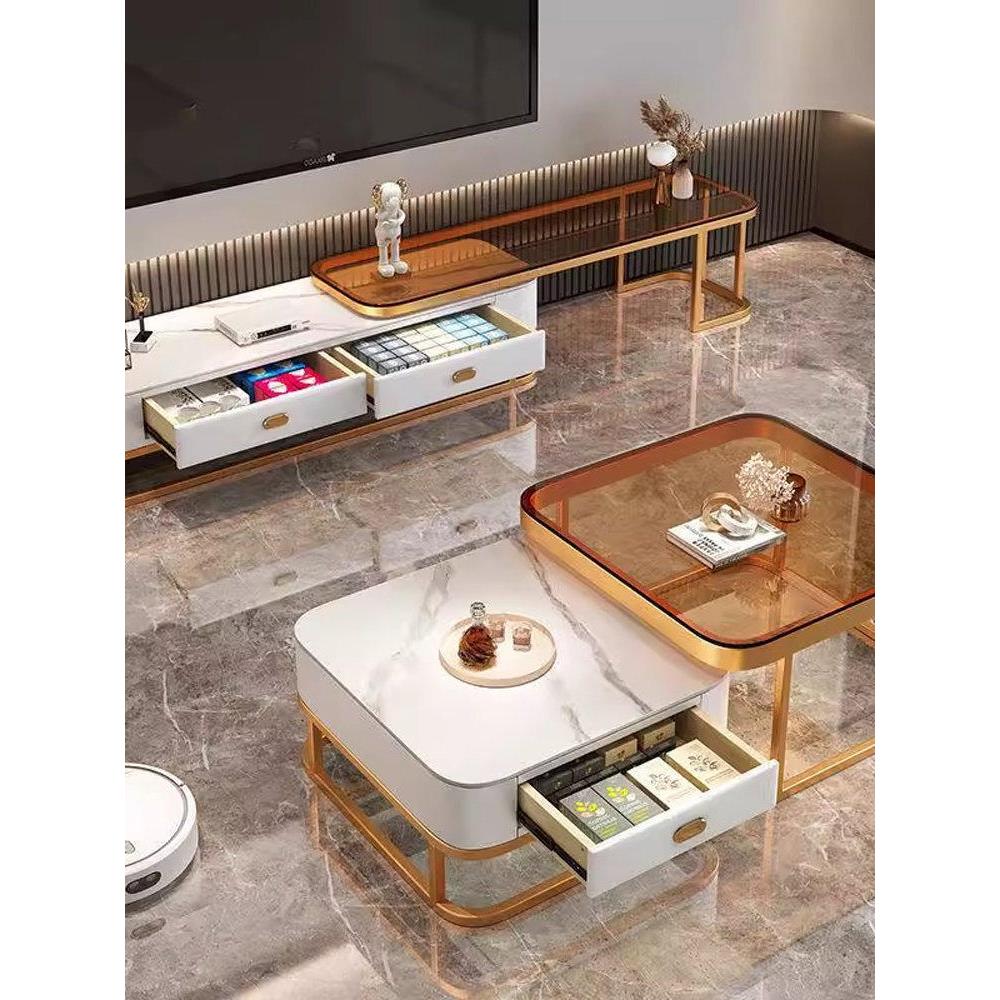 玻璃茶几客厅家用北欧轻奢现代方形组合小户型简约茶台岩板桌