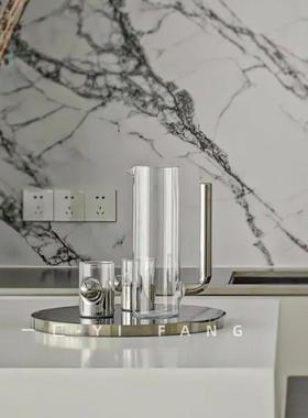 一匚极简轻奢银灰水壶水杯套装样板房餐厅客厅酒店水具收纳罐摆件