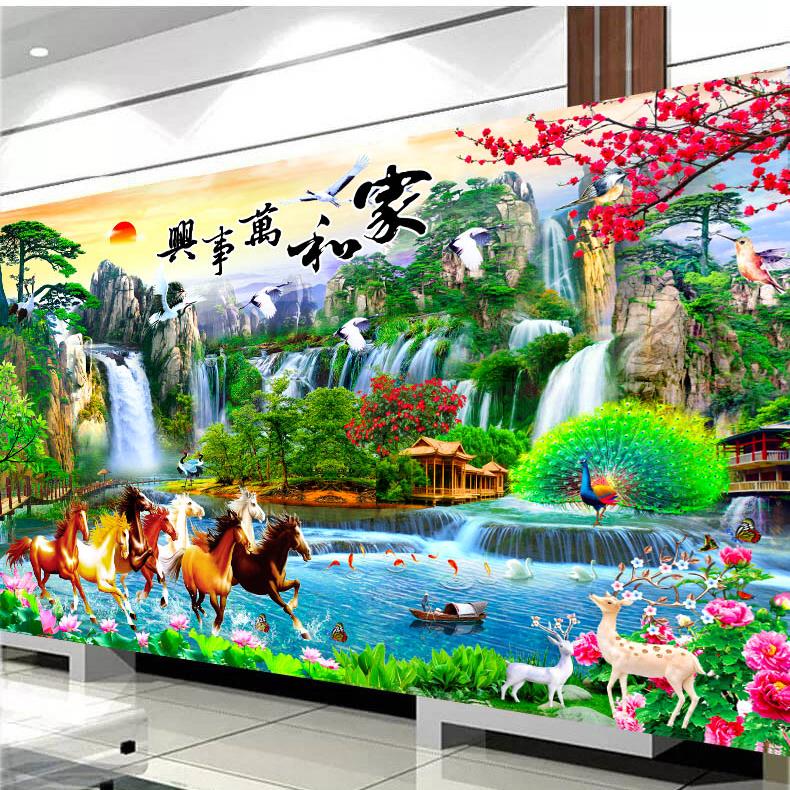 家和万事兴十字绣2024新款线绣八骏图客厅大幅中式风景画手工满绣