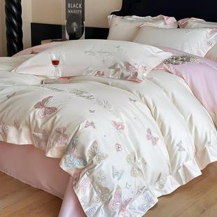 凉感水洗天丝四件套双面丝滑冰丝裸睡床单被套轻奢风床上用品 夏季