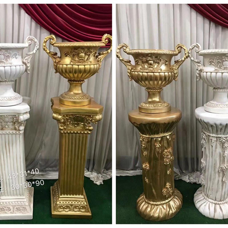 新款婚庆道具婚礼路引欧式罗马柱花盆底座柱子花架玻璃钢落地摆件