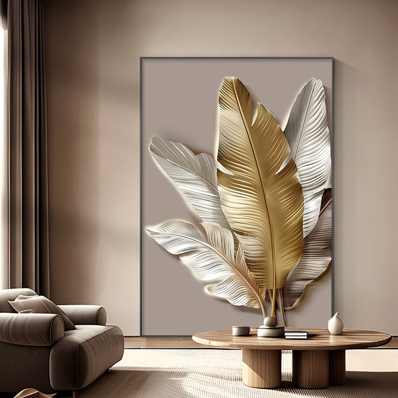 现代简约光影植物客厅装饰画家大业大沙发背景墙画高级感玄关挂画图片