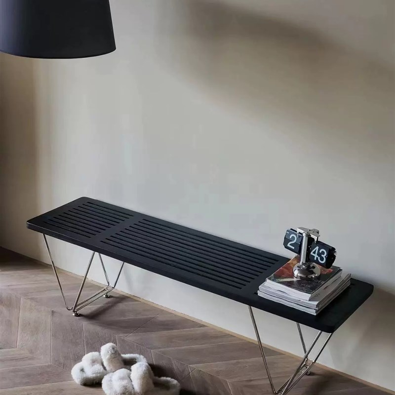 现代简约镂空凳子沙发凳床尾凳长凳铁艺实木凳换鞋凳长条凳新款