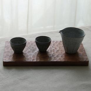 茶盘 雨木 杯垫黑胡桃实木纯手工雕刻龟纹 日式 西餐盘 托盘