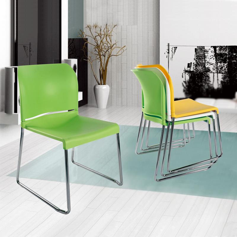 塑料固定会议椅简约现代办公椅糖果色会客椅洽谈椅子休闲椅子