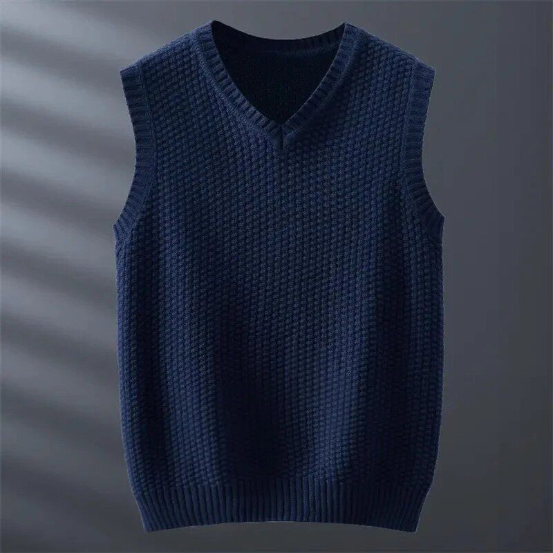 屿之霞冬毛线背心男士纯棉V领毛背心马夹针织衫马甲无袖毛衣背心