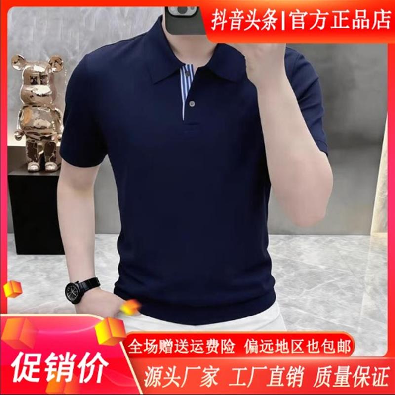 纯养轻奢男装高档夏季男士透气钮扣简约翻领短袖POLO衫时尚T恤