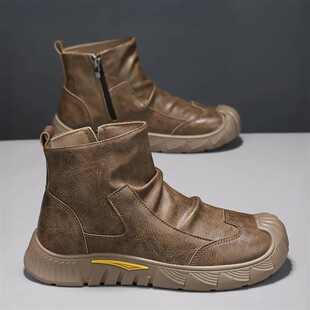 塔弗森男装专营男鞋冬季加绒加厚高筒棉靴男士厚底休闲皮靴