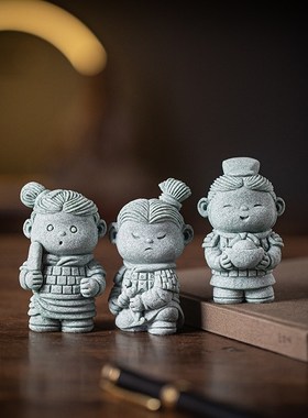 新中式兵马俑茶宠摆件卡通童趣将士手把件博古架摆设造景桌面装饰